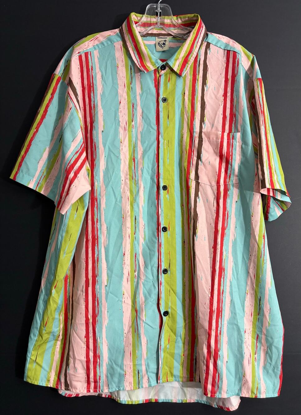 Hardaddy Mens XL Multicolor Striped Button Up Shirt Retro Hawaiian Beach Stretch